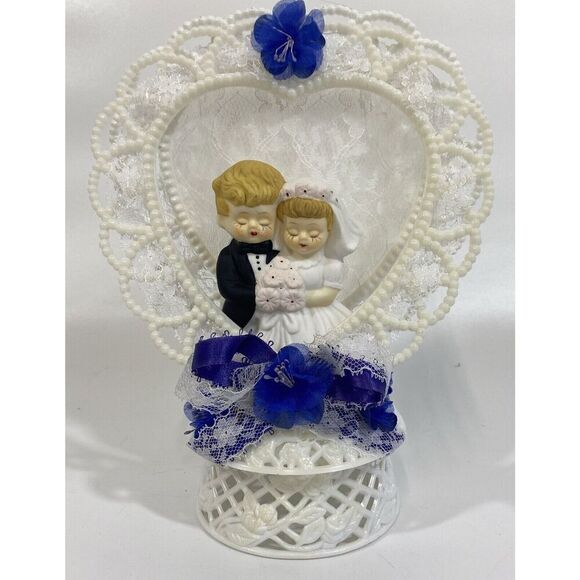 Vintage 1980s Wedding Cake Topper Porcelain Bride & Groom 9” - Picture 1 of 7